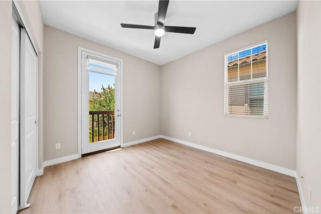 22 Lomada St, Rancho Mission Viejo, CA 92694 - unfurnished bedroom featuring light wood-type flooring, access to exterior, a closet, and ceiling fan