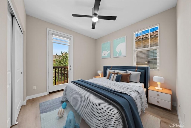 22 Lomada St, Rancho Mission Viejo, CA 92694 - bedroom with light wood-type flooring, access to exterior, a ceiling fan, and a closet