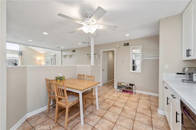 1524 Casarin Ave, Simi Valley, CA 93065 - dining area featuring recessed lighting, light tile patterned floors, and ceiling fan