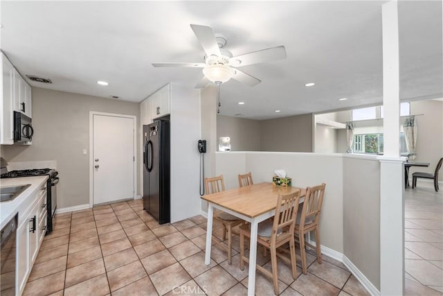 1524 Casarin Ave, Simi Valley, CA 93065 - dining space featuring light tile patterned flooring, ceiling fan, and recessed lighting