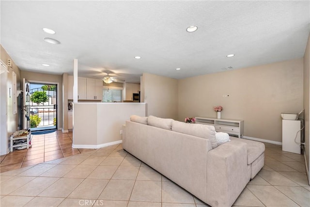 1524 Casarin Ave, Simi Valley, CA 93065 - living area featuring light tile patterned floors, recessed lighting, and ceiling fan