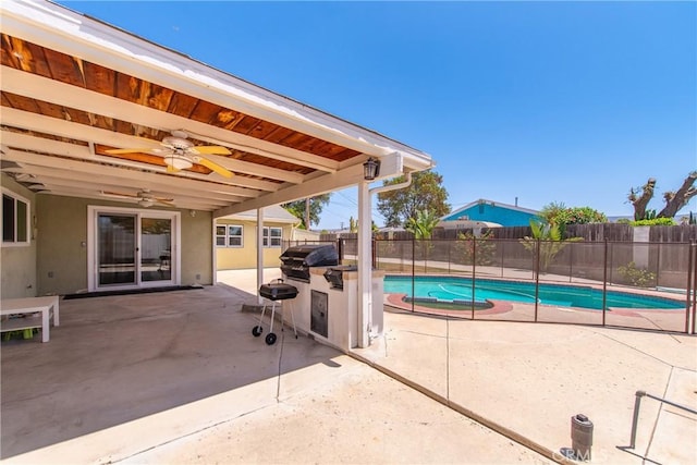 1524 Casarin Ave, Simi Valley, CA 93065 - view of pool featuring a fenced backyard, a patio area, grilling area, and ceiling fan