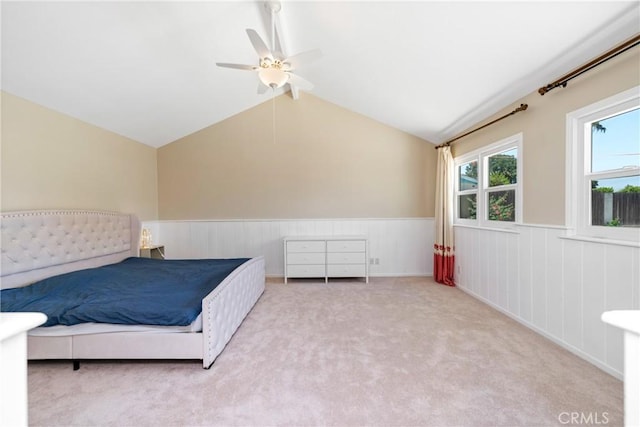 1524 Casarin Ave, Simi Valley, CA 93065 - carpeted bedroom with a wainscoted wall, lofted ceiling, and a ceiling fan