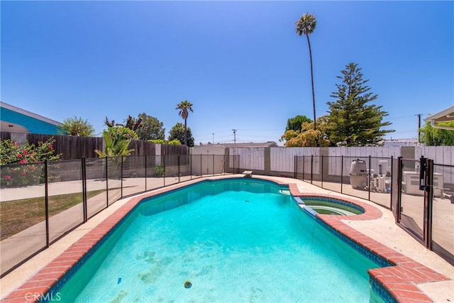 1524 Casarin Ave, Simi Valley, CA 93065 - view of pool featuring a fenced backyard, a pool with connected hot tub, a patio, and a diving board