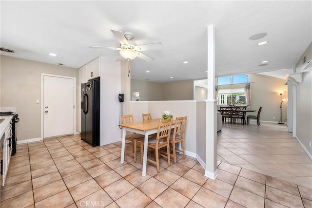1524 Casarin Ave, Simi Valley, CA 93065 - dining area featuring light tile patterned floors, decorative columns, ceiling fan, and recessed lighting