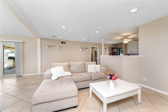 1524 Casarin Ave, Simi Valley, CA 93065 - living area featuring recessed lighting, light tile patterned flooring, and ceiling fan