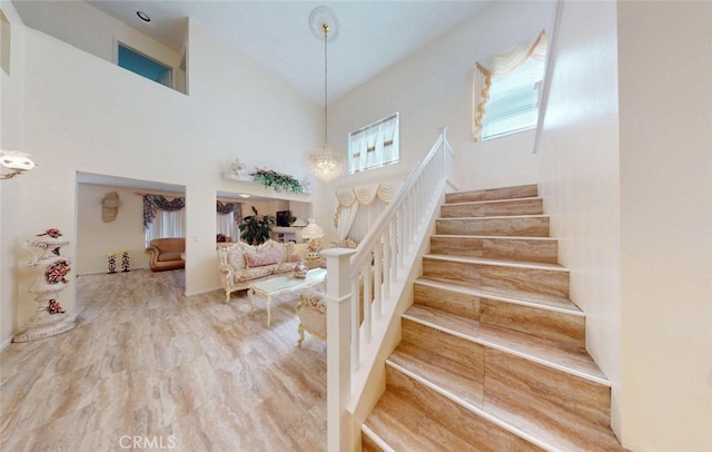 220 S Linhaven Cir, Anaheim, CA 92804 - stairs featuring high vaulted ceiling
