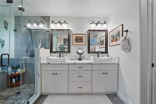 1909 Arroyo Ave, Oceanside, CA 92056 - bathroom featuring double vanity and a shower stall