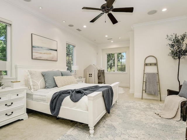 32110 Dos Ninas, Bonsall, CA 92003 - bedroom with ornamental molding, light colored carpet, and recessed lighting