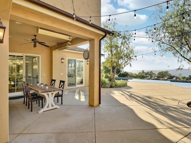 32110 Dos Ninas, Bonsall, CA 92003 - view of patio / terrace featuring ceiling fan, outdoor dining area, and a swimming pool