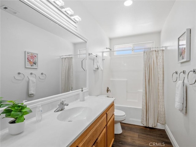 22163 Broken Lance Rd, Apple Valley, CA 92307 - bathroom with vanity, shower / tub combo, and wood finished floors
