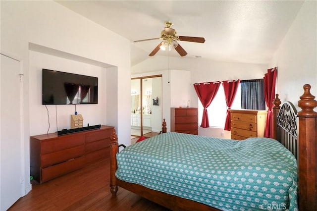 4242 Trenton Ave, Palmdale, CA 93552 - bedroom featuring lofted ceiling, wood finished floors, and a ceiling fan