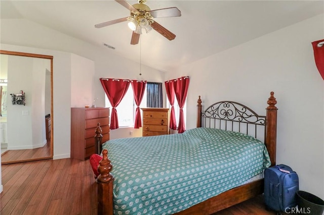 4242 Trenton Ave, Palmdale, CA 93552 - bedroom with vaulted ceiling, hardwood / wood-style flooring, and ceiling fan