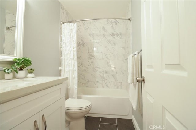 14005 Arthur Ave Unit 21, Paramount, CA 90723 - full bathroom featuring vanity, shower / tub combo with curtain, and tile patterned floors