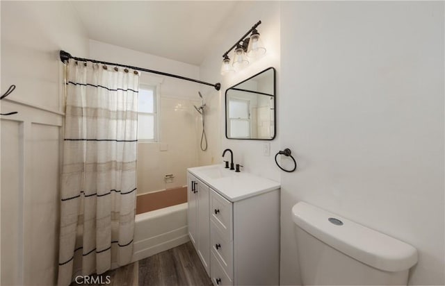 35354 Ave A, Yucaipa, CA 92399 - bathroom with shower / bathtub combination with curtain, vanity, and wood finished floors