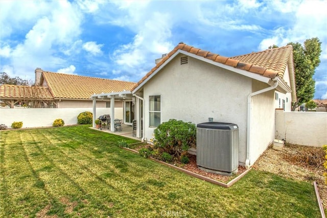 6287 Tuckaway Ave, Banning, CA 92220 - rear view of property with a pergola, a patio, a tile roof, and stucco siding