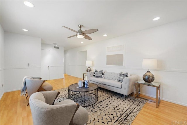 8149 Calico St, San Diego, CA 92126 - living area with a ceiling fan, wood finished floors, and recessed lighting