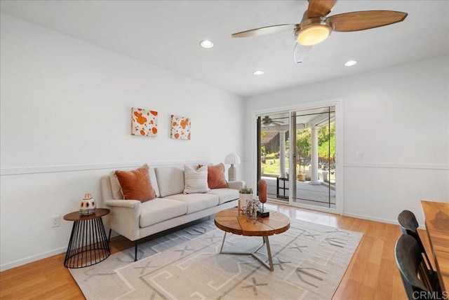 8149 Calico St, San Diego, CA 92126 - living room featuring wood finished floors, ceiling fan, and recessed lighting
