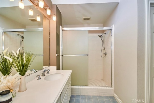 19 Las Cruces, Irvine, CA 92614 - full bath featuring tile patterned flooring, a shower stall, and vanity