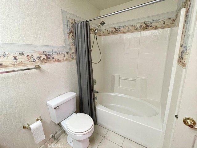 224 Stonewood Dr, Los Banos, CA 93635 - bathroom featuring shower / bath combo, a wainscoted wall, and tile patterned flooring