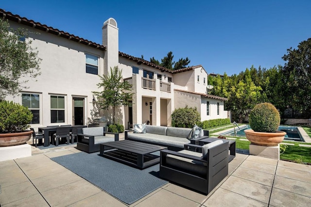 7425 Rancho Cabrillo Trl, San Diego, CA 92127 - patio / terrace featuring an outdoor hangout area, a patio area, and an outdoor pool