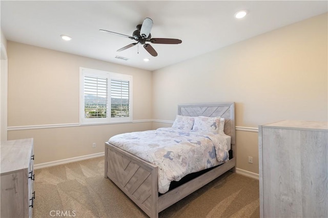 11645 Wiggins Ct, Yucaipa, CA 92399 - bedroom featuring light carpet, recessed lighting, and ceiling fan