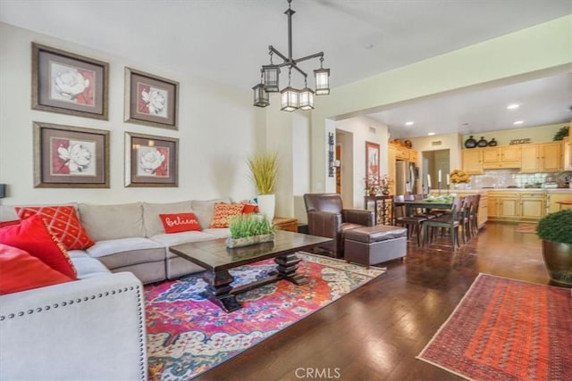 57 Mountain Laurel Way, Azusa, CA 91702 - living room with dark wood-style floors, recessed lighting, and a chandelier