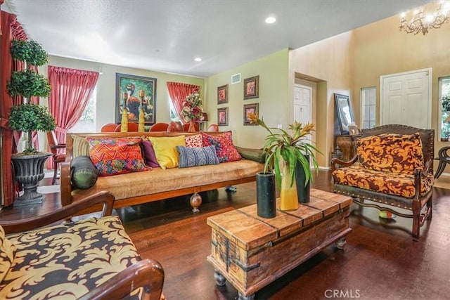 57 Mountain Laurel Way, Azusa, CA 91702 - living area featuring a chandelier, wood finished floors, and recessed lighting