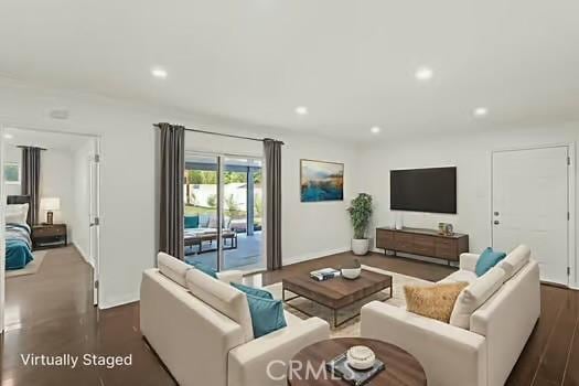 4775 Beverly Ct, Riverside, CA 92506 - living area featuring recessed lighting and dark wood-style flooring