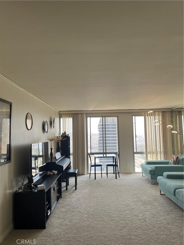 800 W 1st St Unit 2002, Los Angeles, CA 90012 - carpeted living area with ornamental molding