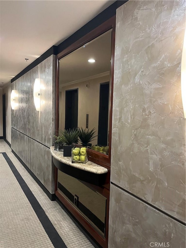 800 W 1st St Unit 2002, Los Angeles, CA 90012 - corridor with crown molding and recessed lighting