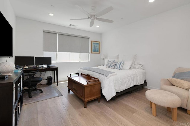 2051 Julie Dawn Pl, Escondido, CA 92026 - bedroom featuring a desk, light wood-style flooring, recessed lighting, and a ceiling fan