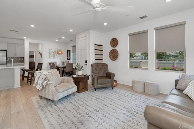 2051 Julie Dawn Pl, Escondido, CA 92026 - living room featuring recessed lighting, light wood-type flooring, and a ceiling fan