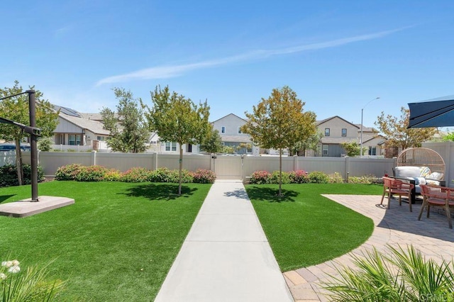 2051 Julie Dawn Pl, Escondido, CA 92026 - fenced backyard featuring a patio area, an outdoor hangout area, and a residential view