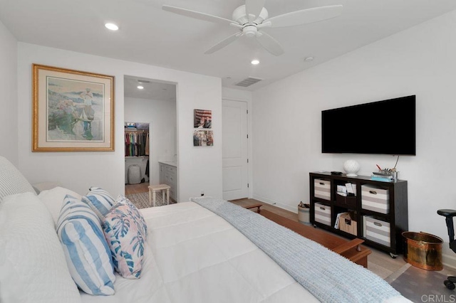 2051 Julie Dawn Pl, Escondido, CA 92026 - bedroom with recessed lighting, a spacious closet, ceiling fan, and wood finished floors