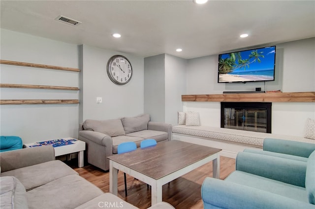 1523 Finegrove Ave, Hacienda Heights, CA 91745 - living area featuring wood finished floors, recessed lighting, and a glass covered fireplace