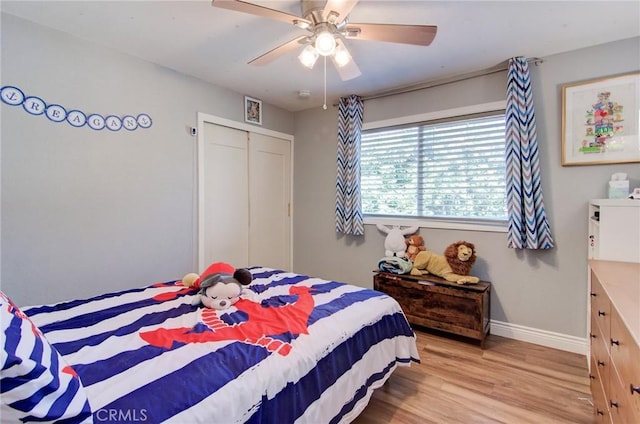1523 Finegrove Ave, Hacienda Heights, CA 91745 - bedroom featuring light wood-style floors, a ceiling fan, and a closet