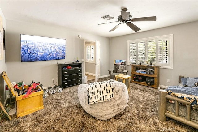 514 Riviera Dr, Lake Arrowhead, CA 92352 - living area with carpet floors, ceiling fan, and plenty of natural light