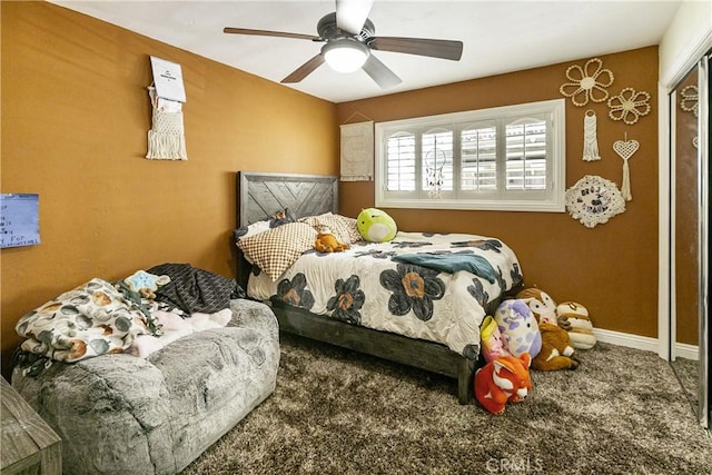 514 Riviera Dr, Lake Arrowhead, CA 92352 - bedroom featuring carpet floors, a ceiling fan, and a closet