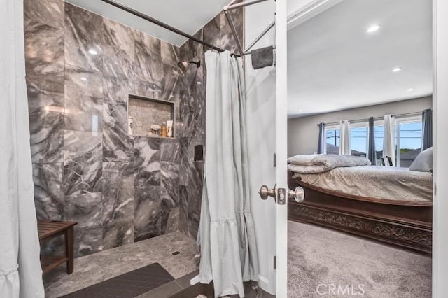 4708 W 132nd St, Hawthorne, CA 90250 - bathroom with ensuite bath, a marble finish shower, and recessed lighting