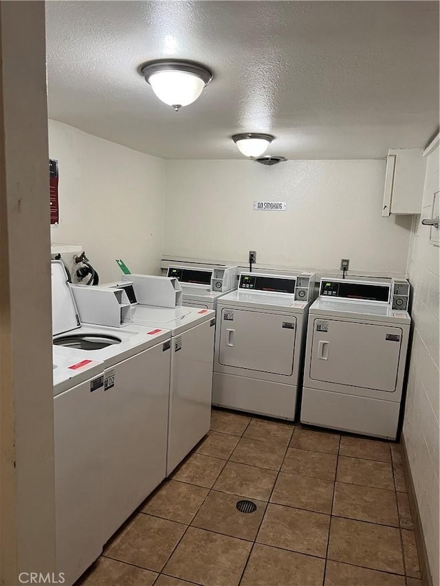 5257 Radford Ave Unit 308, Valley Village, CA 91607 - shared laundry with washer and clothes dryer, a textured ceiling, and tile patterned floors