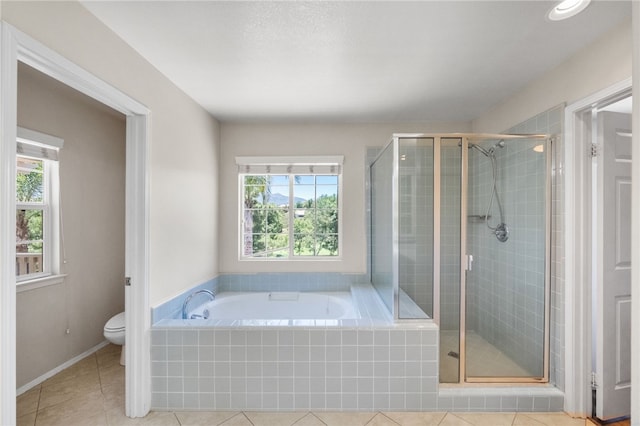 45339 Tiburcio Dr, Temecula, CA 92592 - bathroom with a bath, tile patterned flooring, and a stall shower