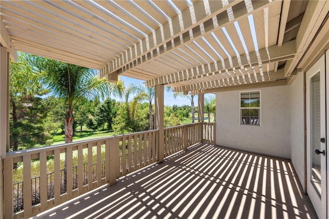 45339 Tiburcio Dr, Temecula, CA 92592 - wooden terrace featuring a pergola and view of scattered trees