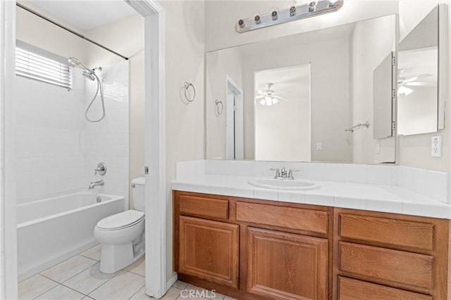 42619 Meridian Way, Lancaster, CA 93536 - bathroom featuring a ceiling fan, tile patterned floors, vanity, and shower / bath combination
