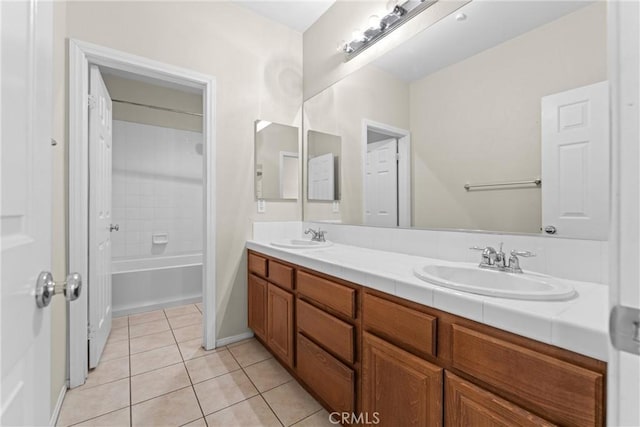 42619 Meridian Way, Lancaster, CA 93536 - full bathroom featuring double vanity, tile patterned flooring, and shower / tub combination