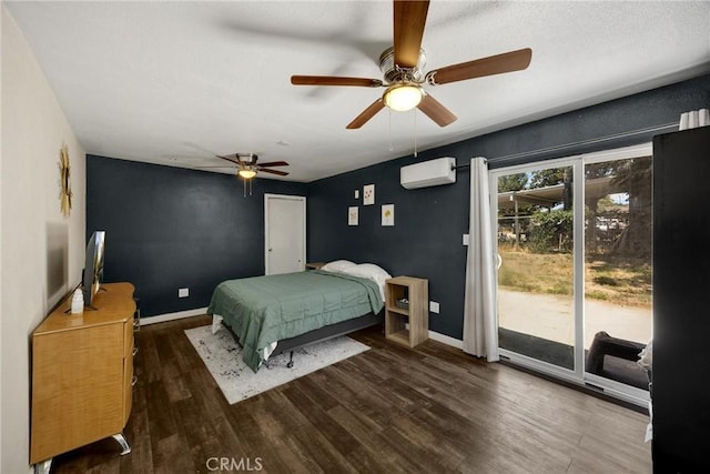 1003 Stevenson St, Colton, CA 92324 - bedroom featuring access to outside, a wall unit AC, wood finished floors, and a ceiling fan