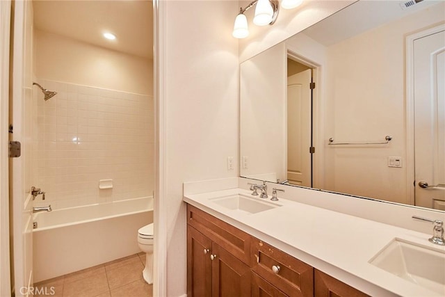 245 Snapdragon Ln, Glendora, CA 91741 - bathroom with double vanity, tile patterned floors, shower / washtub combination, and recessed lighting
