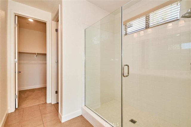 245 Snapdragon Ln, Glendora, CA 91741 - bathroom with a stall shower, tile patterned floors, and a spacious closet