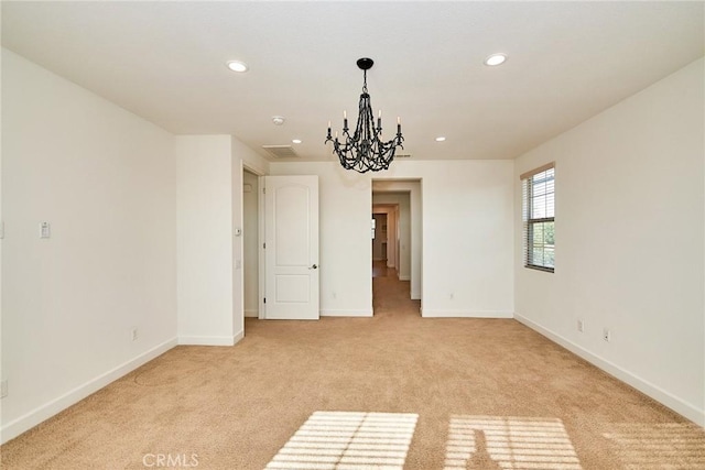 245 Snapdragon Ln, Glendora, CA 91741 - spare room with a chandelier, light colored carpet, and recessed lighting
