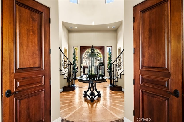 43650 La Cruz Dr, Temecula, CA 92590 - entryway featuring stairway, a high ceiling, recessed lighting, and tile patterned floors